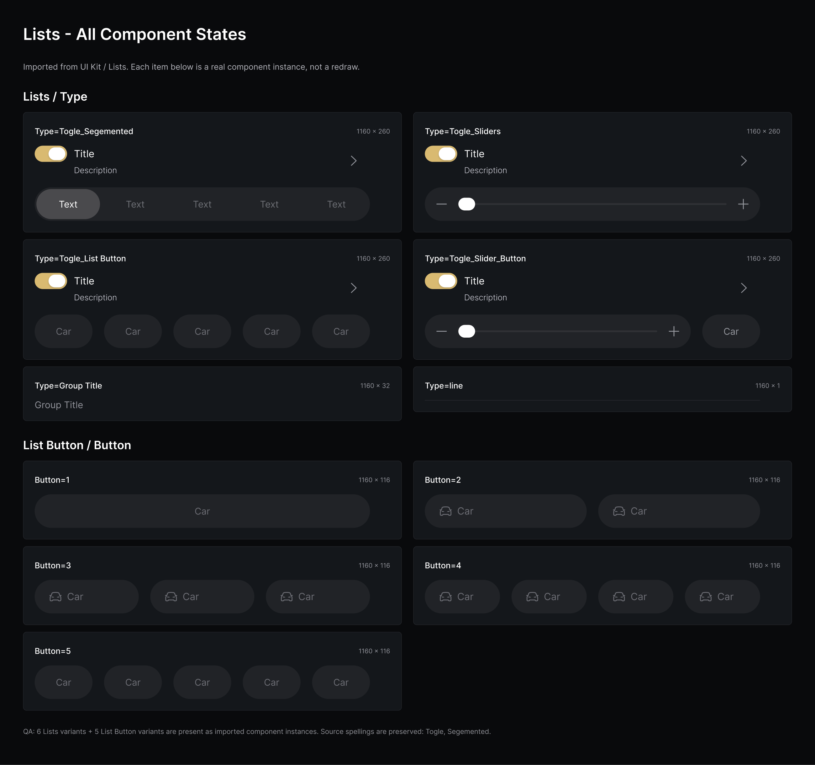 Verified settings Lists configurations from the UI Kit