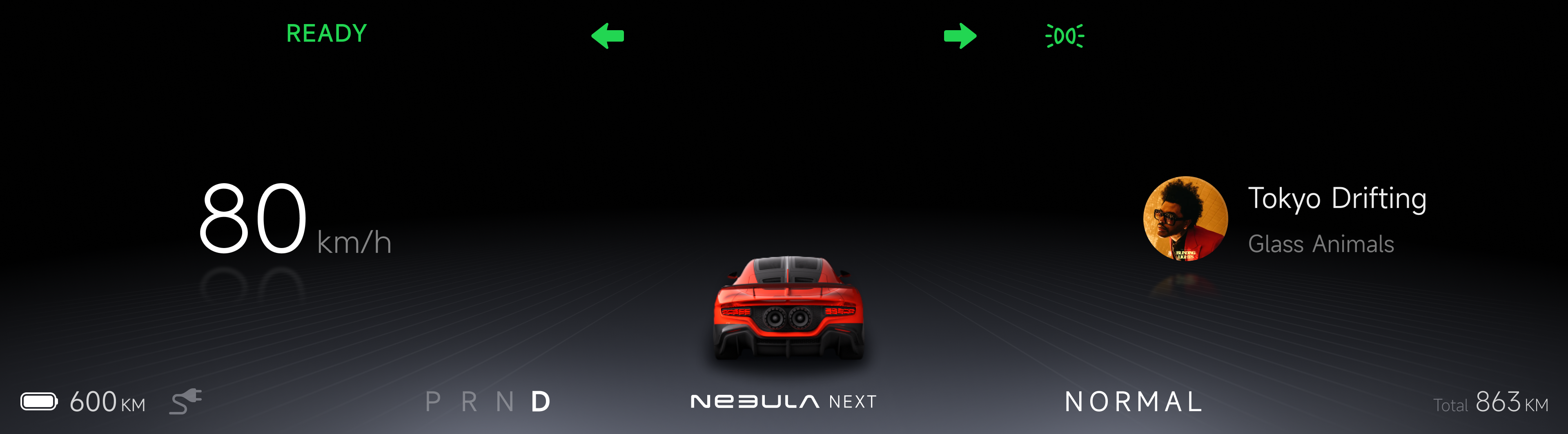 Nebula NEXT Normal digital instrument cluster with driving and media information