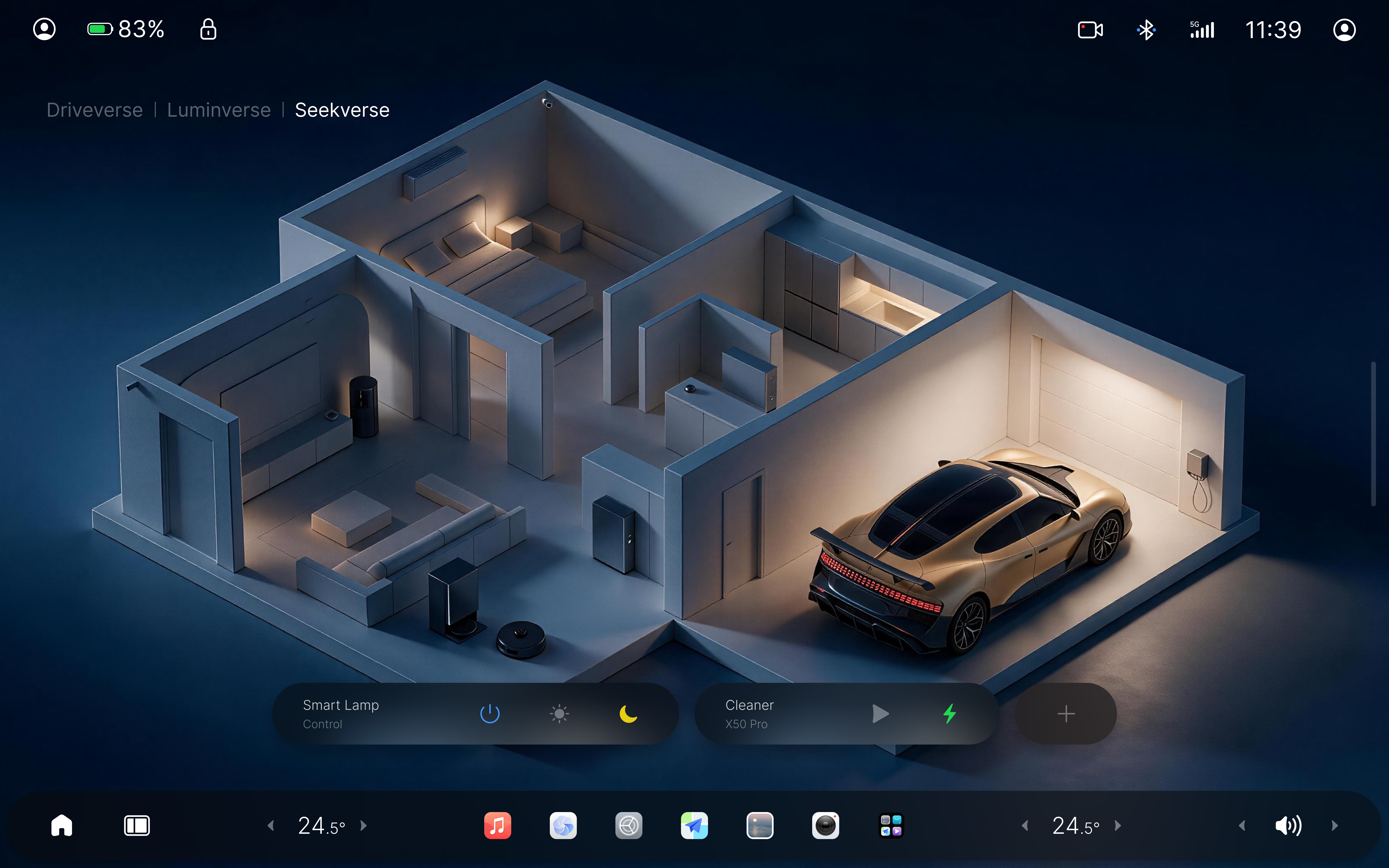 Nebula OS Seekverse night interface coordinating vehicle and home devices